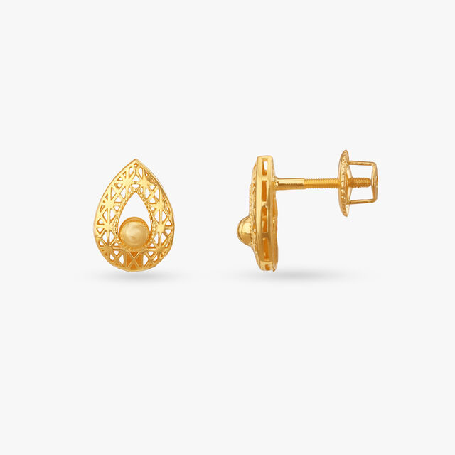 Artistic Cutwork Gold Stud Earrings 2