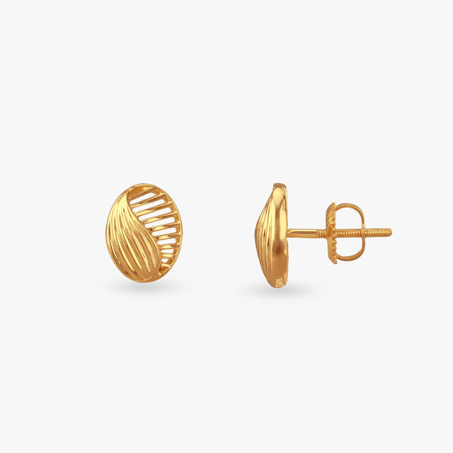 Oval Wave Gold Stud Earrings 2