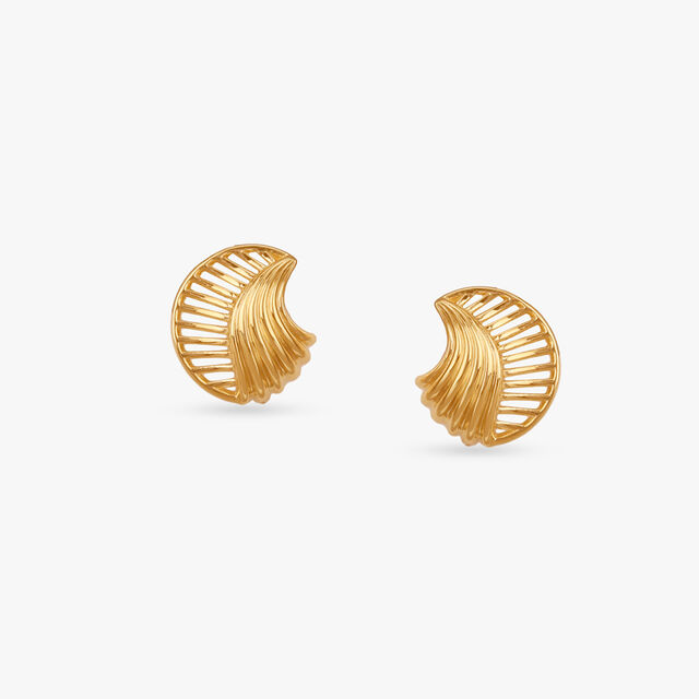 Crescent Flow Gold Stud Earrings 