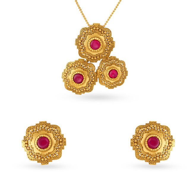 Marvellous Floral Pendant and Earrings Set,,hi-res 