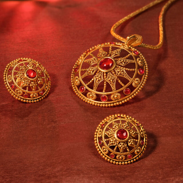 Glamorous Gold Pendant and Earrings Set,,hi-res 