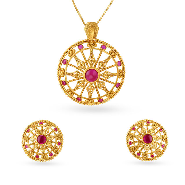Glamorous Gold Pendant and Earrings Set,,hi-res 2