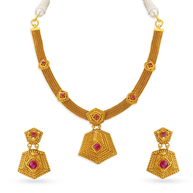 Mesmerising Intricate Gold Necklace Set,,hi-res 