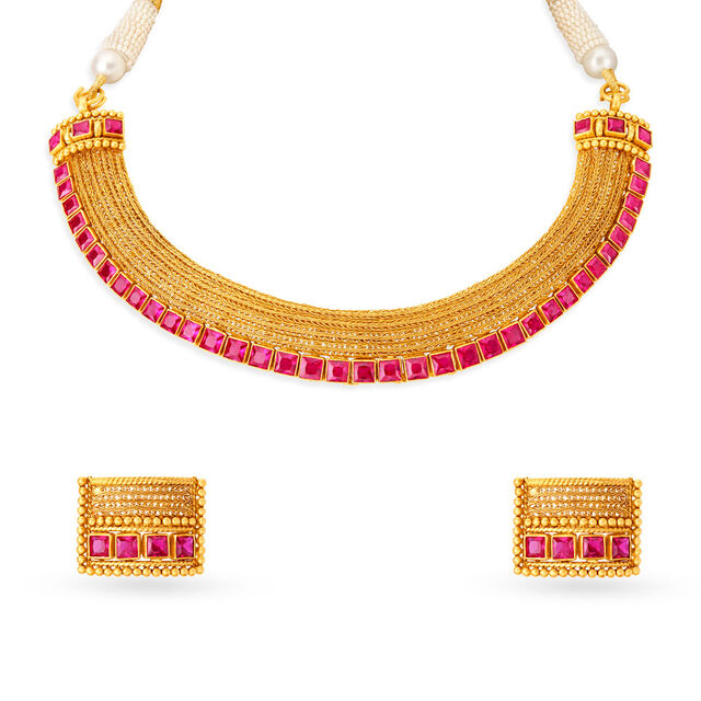 Grand Textured Gold Necklace Set,,hi-res 