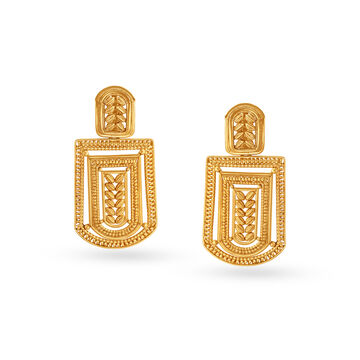 Rustic 22 Karat Yellow Gold Geometric Leaf Drop Earrings