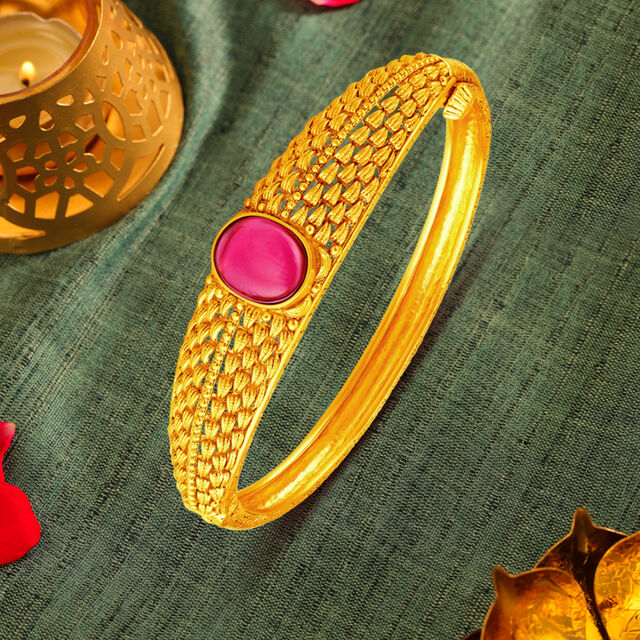 Luminous Textured Gold Bangle,,hi-res