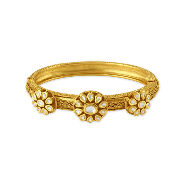 Minimal Floral Gold Bangle,,hi-res 