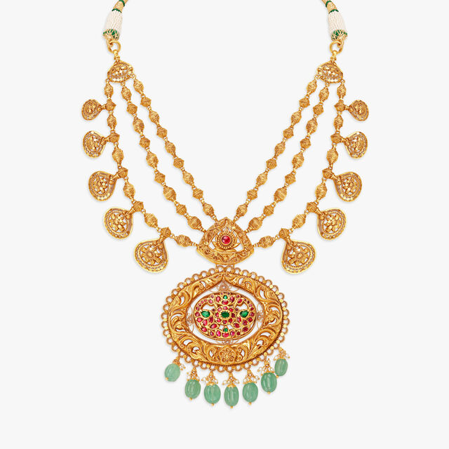 Sumptuous Layered Necklace Set with Nakashi and Kempu Work,,hi-res 2