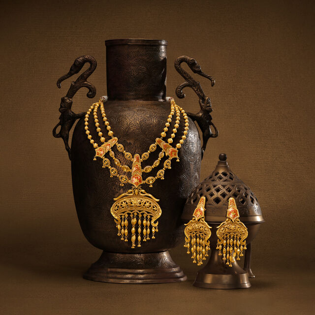Layered Charm Necklace Set with Crimson Enamel Overlay,,hi-res 