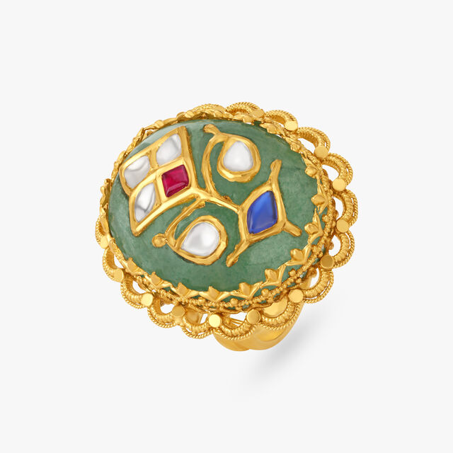Mesmerizing Chandak and Kundan Inlay Work Finger Ring,,hi-res
