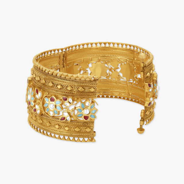 Captivating Floral Motif Kundan Bangle,,hi-res