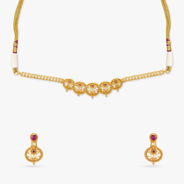 Floral Splendor Gold Necklace Set 