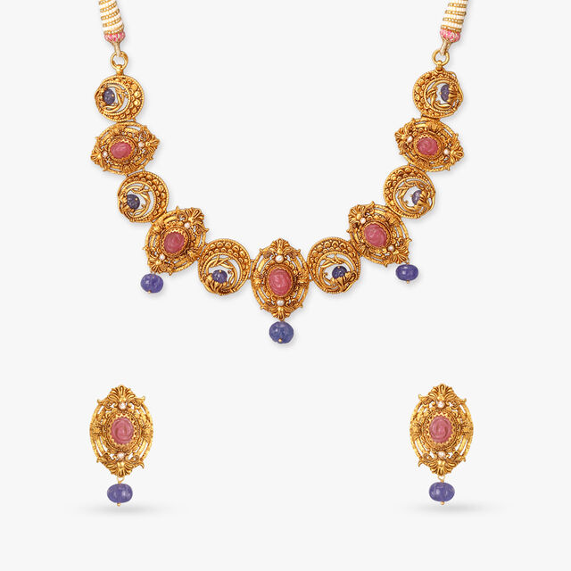 Ornate Splendor Stamp Gold Necklace Set 2