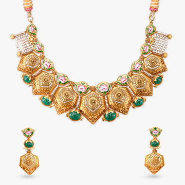 Ornate Blossom Gold Necklace Set