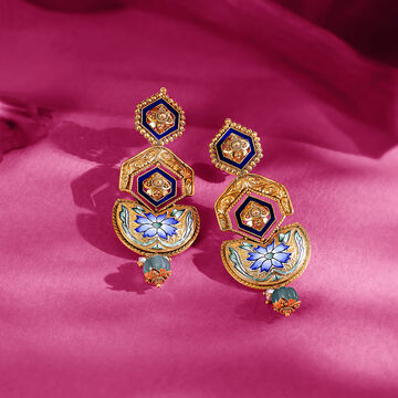 Floral Blue Kundan Drop Earrings
