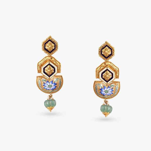 Floral Blue Kundan Drop Earrings