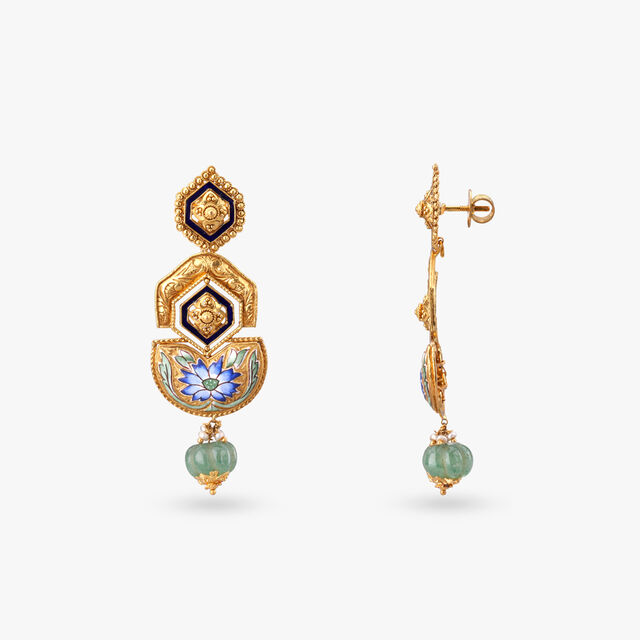Floral Blue Kundan Drop Earrings
