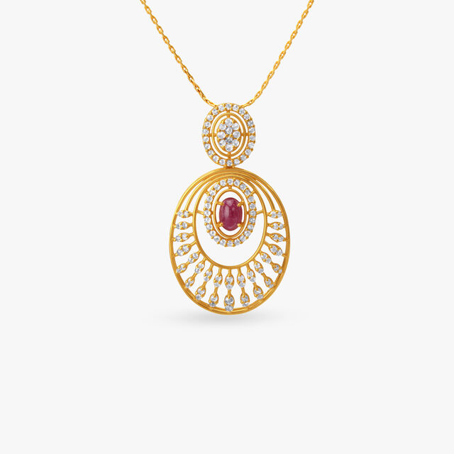 Tanishq 22KT Gold Pendant and Earrings Set 2
