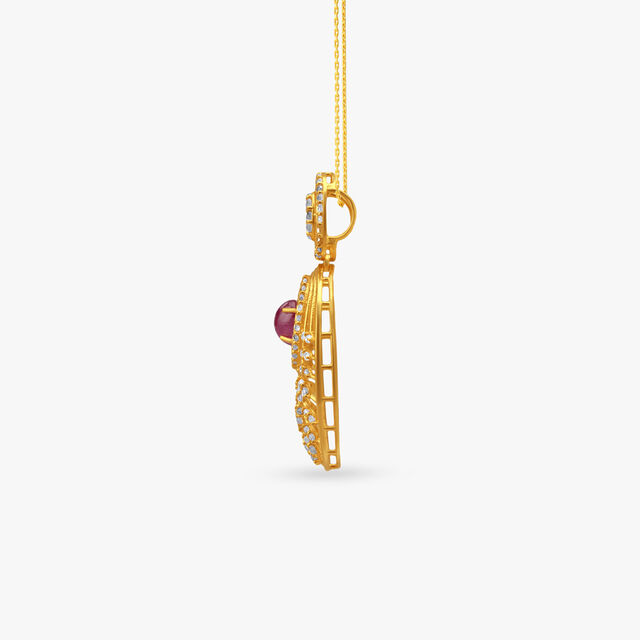 Tanishq 22KT Gold Pendant and Earrings Set 3