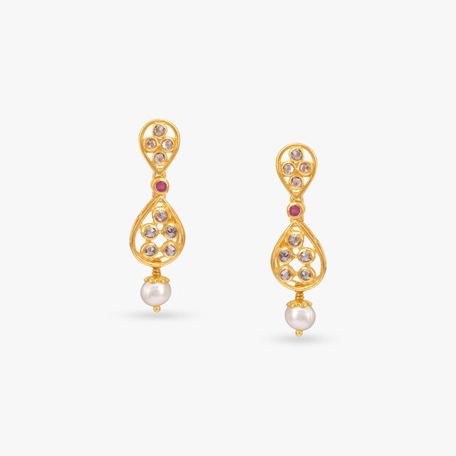 Shimmer Bloom Gold open Polki Necklace Set 4