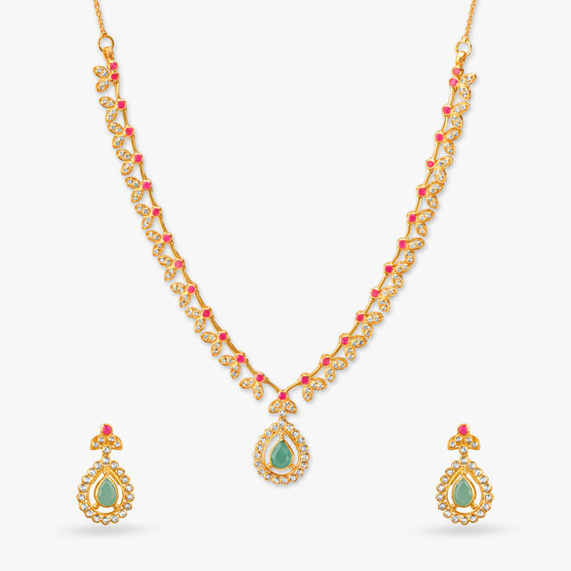 Royal Blossom Open Polki Necklace Set 