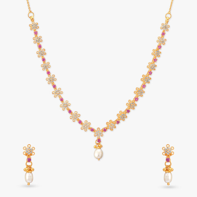 Petal Glimmer Gold Open Polki Necklace Set 