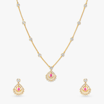 Pretty Halo Open Polki Gold Necklace Set