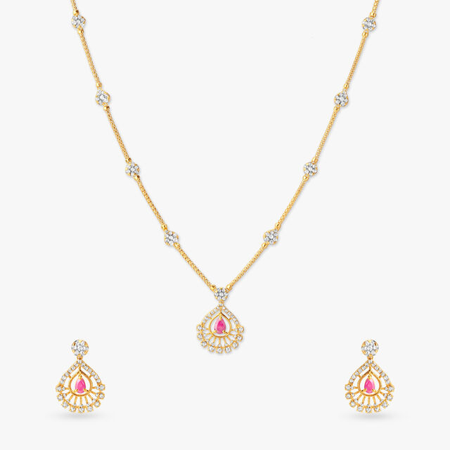 Pretty Halo Open Polki Gold Necklace Set 