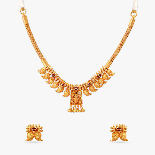 Divine Paisley Gold Necklace Set 