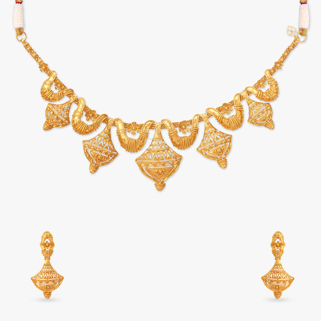 Serene Monasteries Gold Necklace Set 