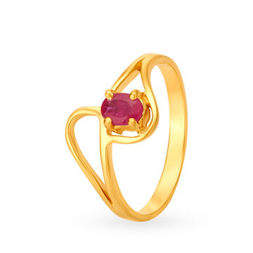 Alluring 22 Karat Yellow Gold And Ruby Looped Finger Ring