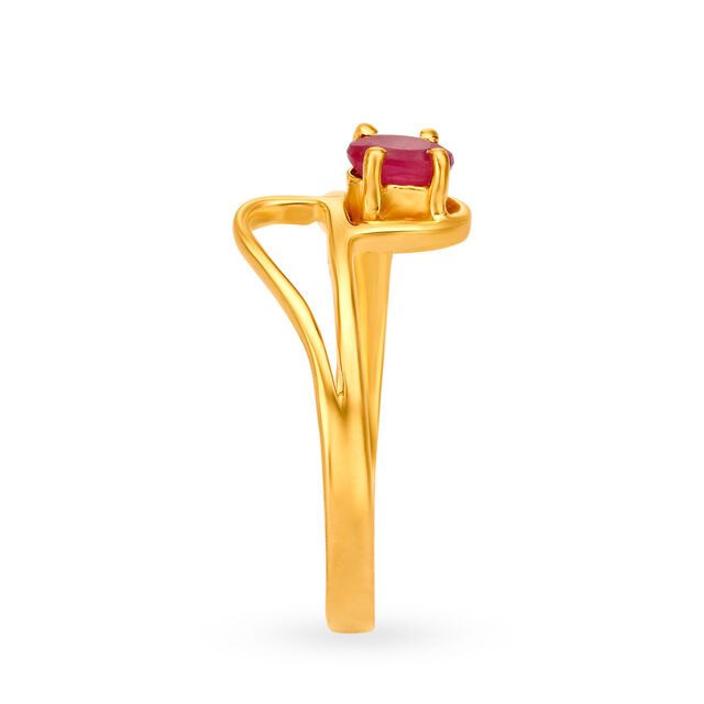 Alluring 22 Karat Yellow Gold And Ruby Looped Finger Ring,,hi-res