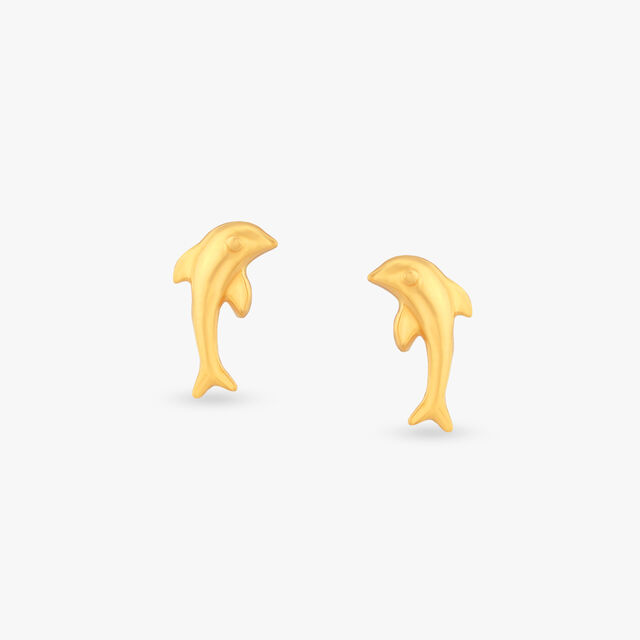 Dolphin Delight Gold Stud Earrings for Kids 