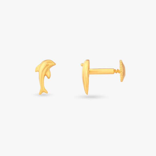 Dolphin Delight Gold Stud Earrings for Kids 2
