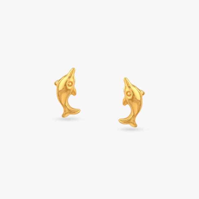 Dolphin Joy Gold Stud Earrings for Kids 