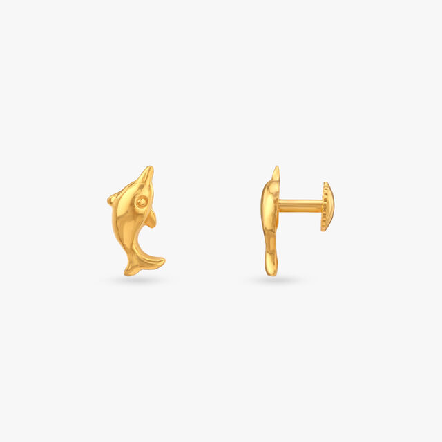 Dolphin Joy Gold Stud Earrings for Kids 2