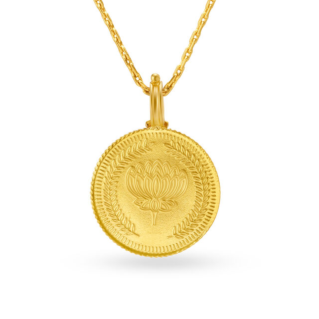 Feel abundant with this elaborately carved pendant of Goddess Laxmi motif on one side and a lotus on 2