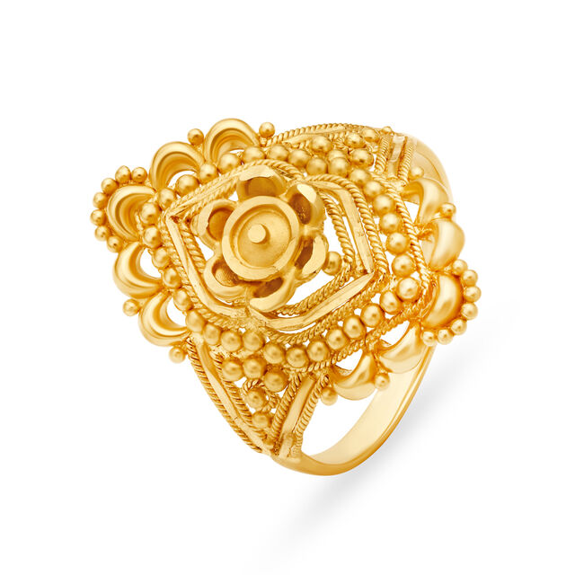 Exaggerated 22 Karat Yellow Gold Ring With Floral Centre 