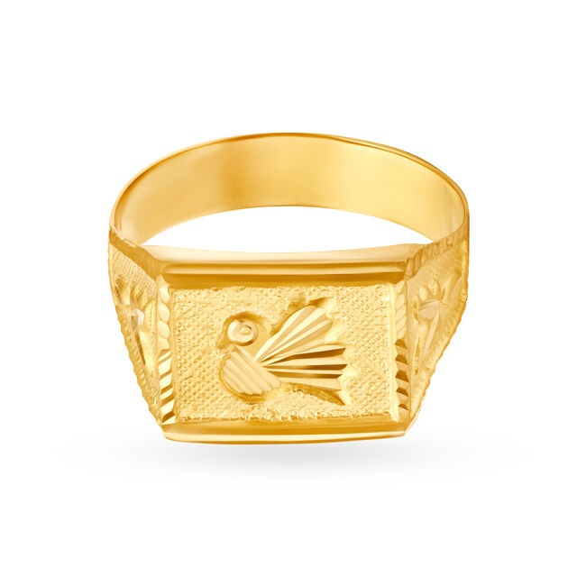 Opulent 22 Karat Yellow Gold Etched Finger Ring,,hi-res