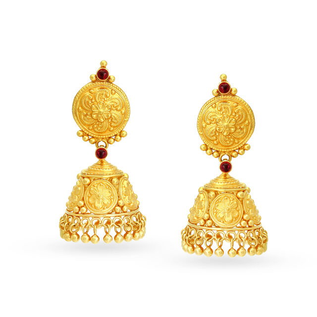 Traditional 22 Karat Yellow Gold Beaded Jhumkas,,hi-res 