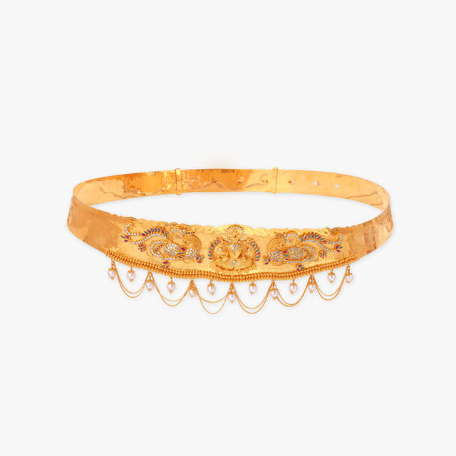 Traditional Divine Glossy Gold Waist Belt,,hi-res 
