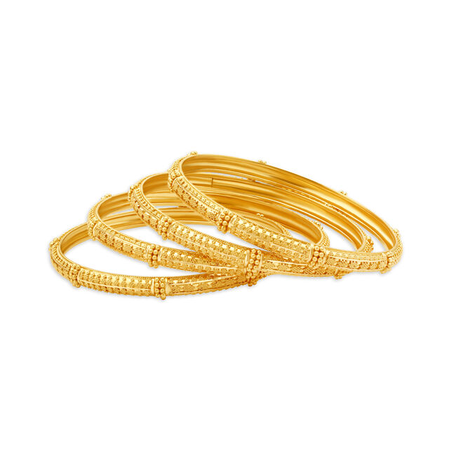 Embellished Yellow Gold Beaded Bangles,,hi-res