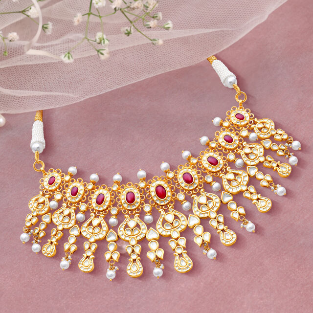 Graceful Gold Kundan Necklace Set for the Punjabi Bride,,hi-res 