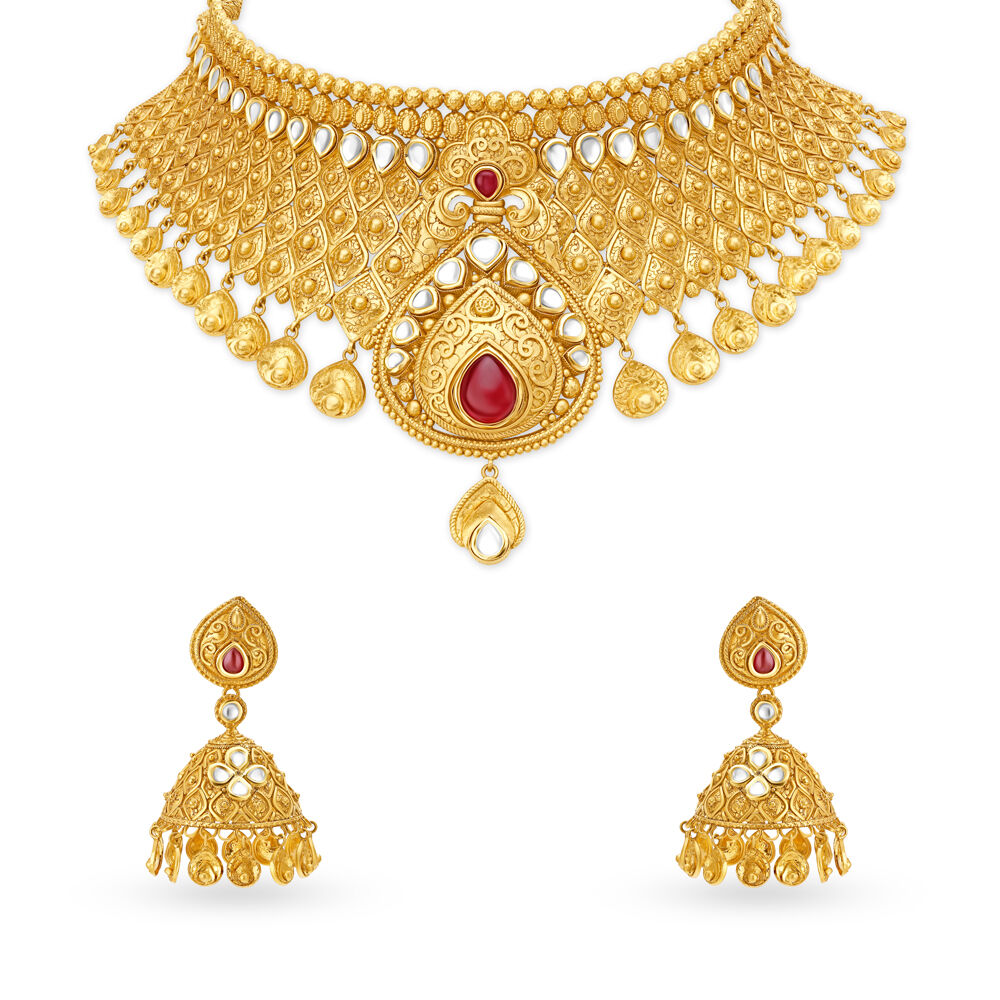 Gold kundan necklace price store