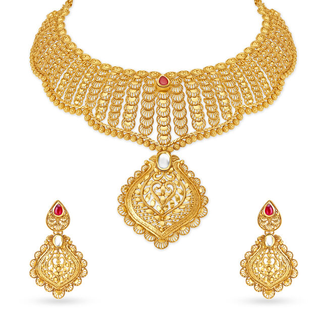 Stunning Gold and Glass Kundan Necklace Set 2