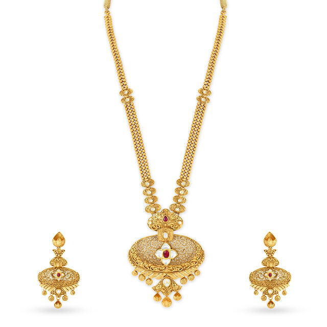Extravagant Gold and Glass Kundan Necklace Set,,hi-res 