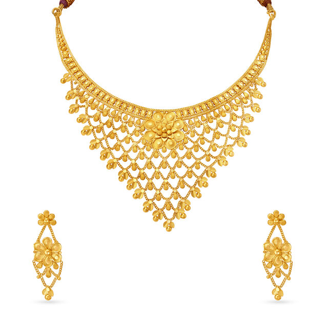 Mesmerising Floral Gold Necklace Set 