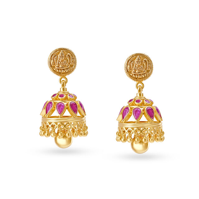 Enchanting Deity Gold Kasu Necklace Set with Rubies,,hi-res