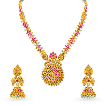 Divine Emerald And Ruby Gold Necklace Set