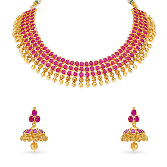 Round Gold and Ruby Necklace Set 